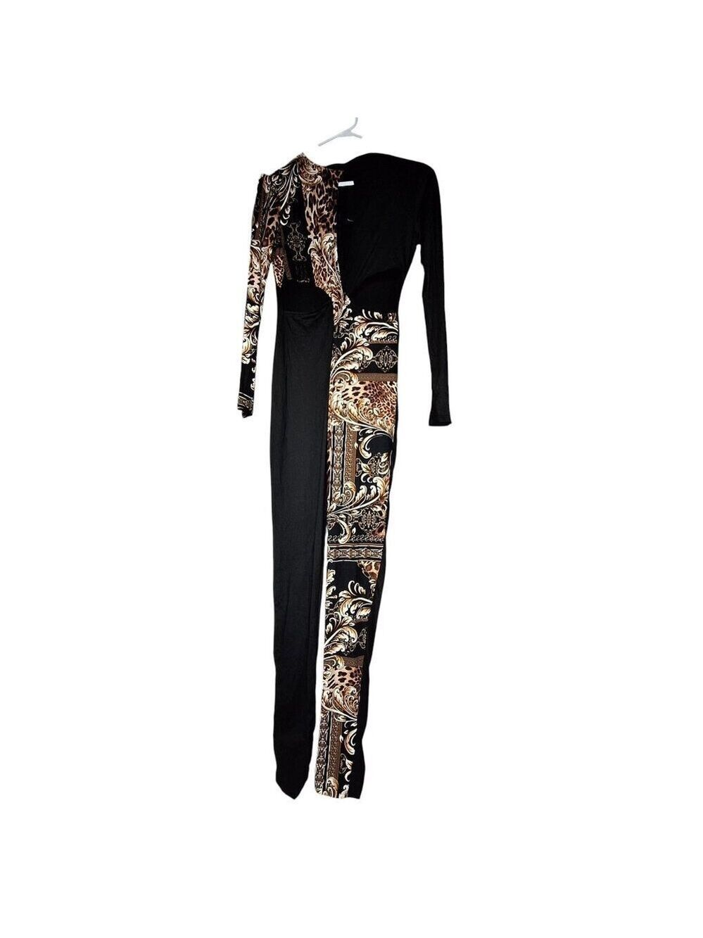 Fashion Nova Black Animal Print Jumpsuit Large One Sleeve